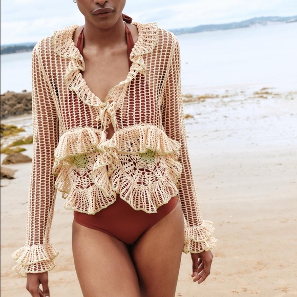 RUFFLED CROCHET KNIT CARDIGAN - Picture 4 of 13